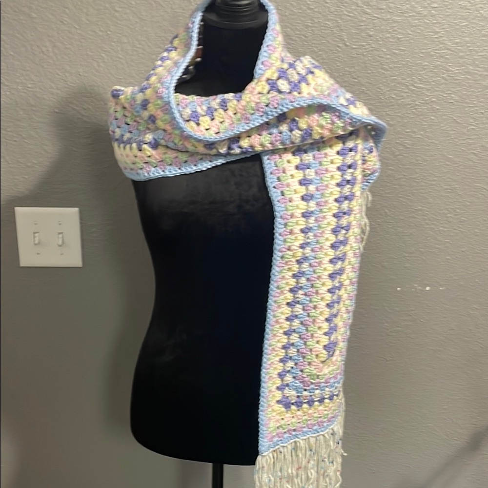 Hand made Pastel Crochet Scarf with Fringe